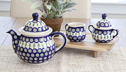 Peacock Three Piece Tea Set Polish Pottery