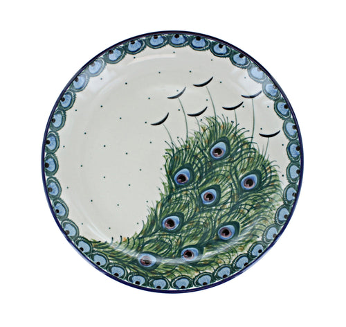 Peacock Feather Dessert Plate Polish Pottery