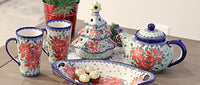 Poinsettia Teapot Polish Pottery