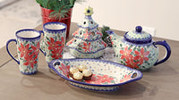 Pointsettia Bread Tray with Handles Polish Pottery