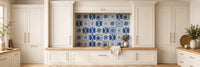 A kitchen backsplash feature of polish pottery tiles.
