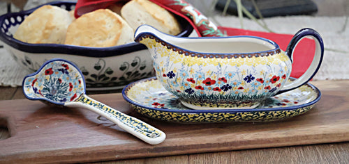 Prairie Garden Gravy Boat & Ladle Polish Pottery