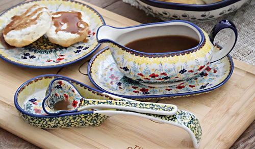 Prairie Garden Gravy Boat & Ladle Polish Pottery