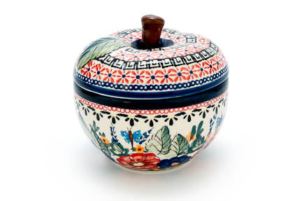 Floral Butterfly Apple Baker Polish Pottery
