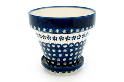 Flowering Peacock Medium Flower Pot Polish Pottery