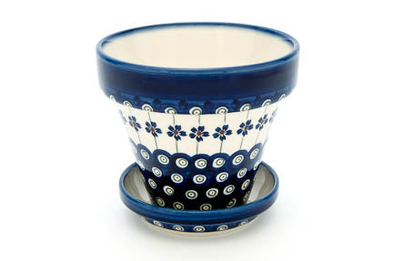 Flowering Peacock Small Flower Pot Polish Pottery