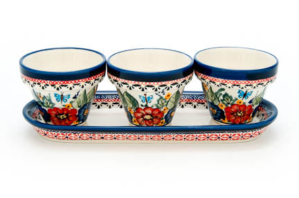 Floral Butterfly Flower Pots with Tray Polish Pottery