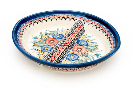 Floral Butterfly Large Divided Dish Polish Pottery