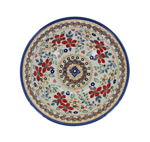 Red Daisy Cereal/Soup Bowl Polish Pottery