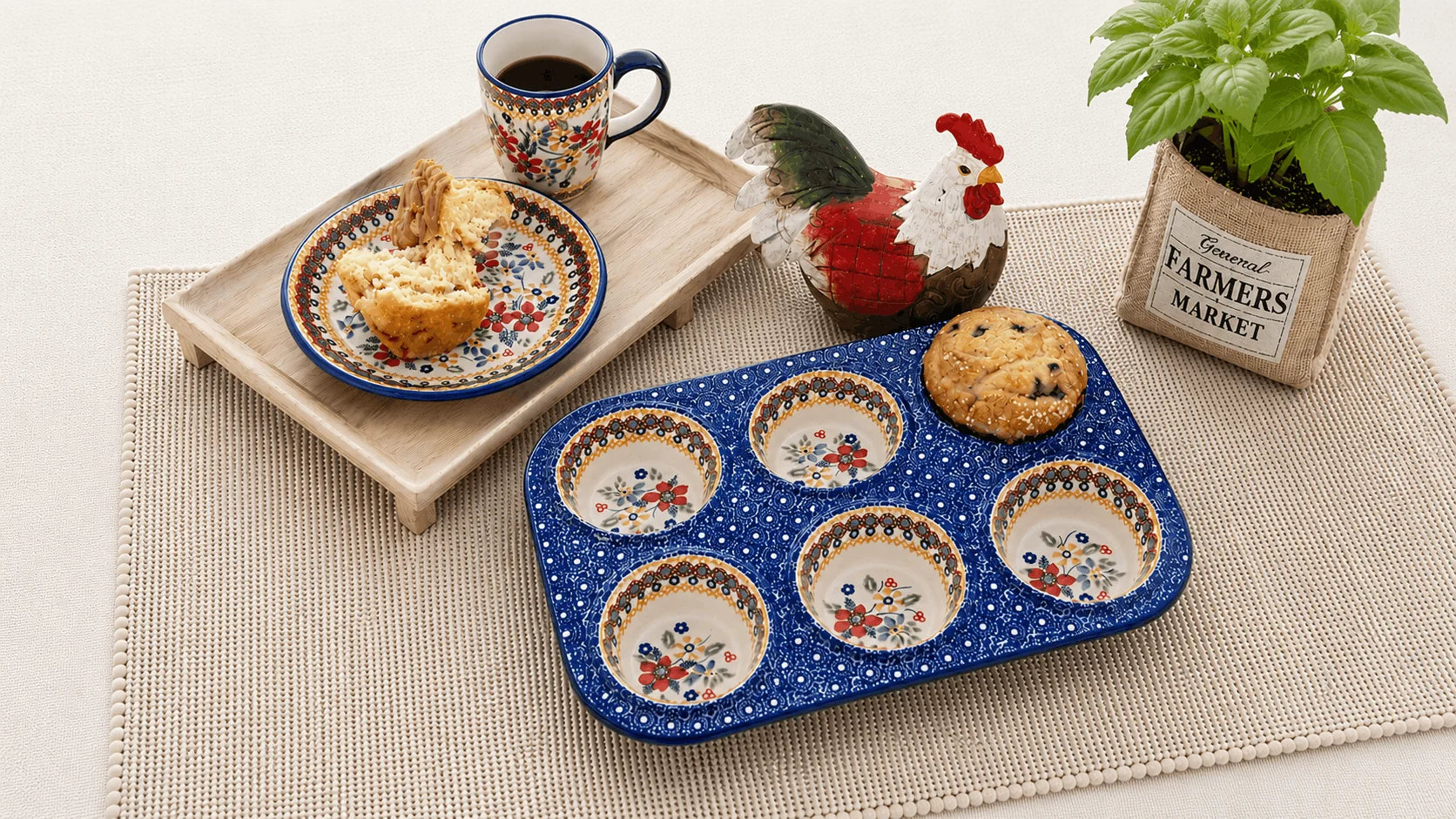 Polish Pottery Blue Butterfly Table
