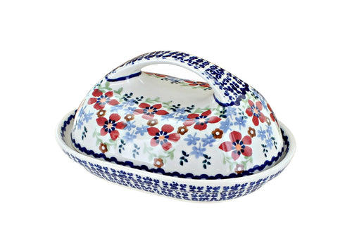 Red Poppy Butter Dish With Handle