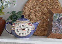 Red Daisy Mantle Teapot Clock Polish Pottery
