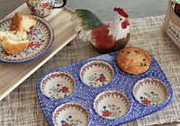 Red Daisy Muffin Pan Polish Pottery