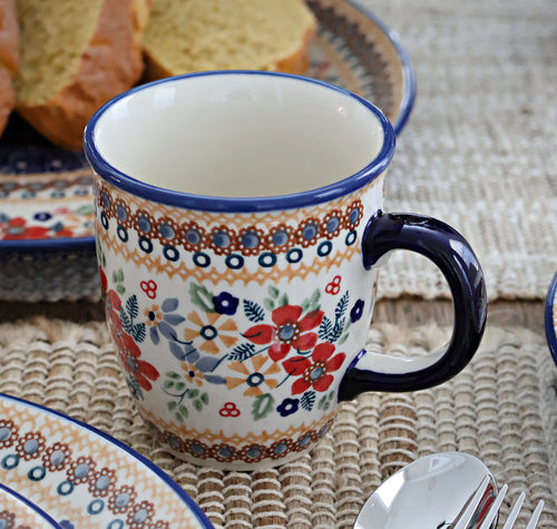 Red Daisy Coffee Mug Polish Pottery