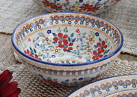 Red Daisy Cereal/Soup Bowl Polish Pottery