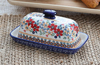 Red Daisy Butter Dish Polish Pottery