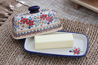 Red Daisy Butter Dish Polish Pottery