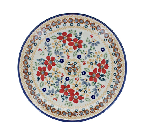 Red Daisy Dessert Plate Polish Pottery