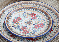 Red Daisy Dessert Plate Polish Pottery