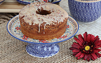 Red Daisy Pedestal Cake Plate Polish Pottery