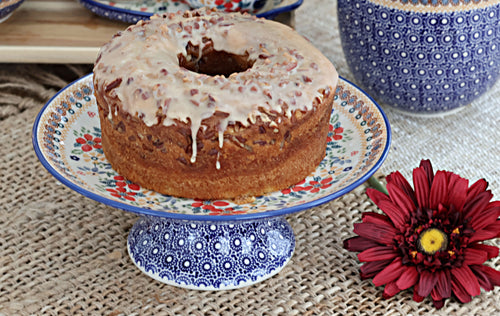 Red Daisy Pedestal Cake Plate Polish Pottery