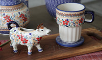 Red Daisy Cow Creamer Polish Pottery
