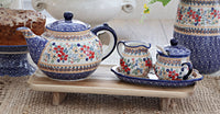 Red Daisy Sugar & Creamer with Tray Polish Pottery