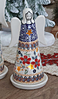 Red Daisy Small Angel Luminary Polish Pottery