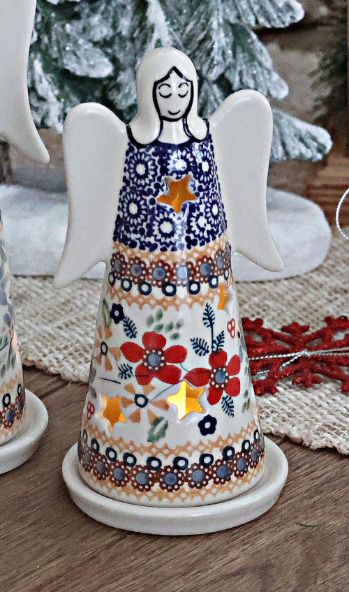Red Daisy Small Angel Luminary Polish Pottery
