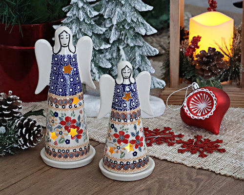 Red Daisy Angel Luminary Set Polish Pottery
