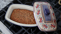 Red Daisy Covered Baker Polish Pottery