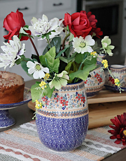Red Daisy Vase Polish Pottery
