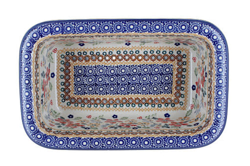 Red Daisy Loaf Baker Polish Pottery