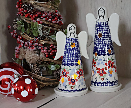 Red Poppy Small Angel Luminary Polish Pottery