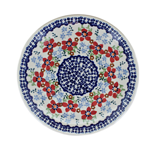 Red Poppy Dessert Plate Polish Pottery