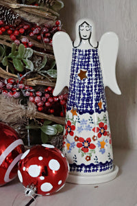Red Poppy Large Angel Luminary Polish Pottery