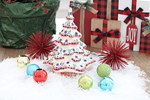 Red Christmas Tree Luminary Polish Pottery