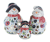 Polish Pottery Santa's Helper Snowman Luminary Set