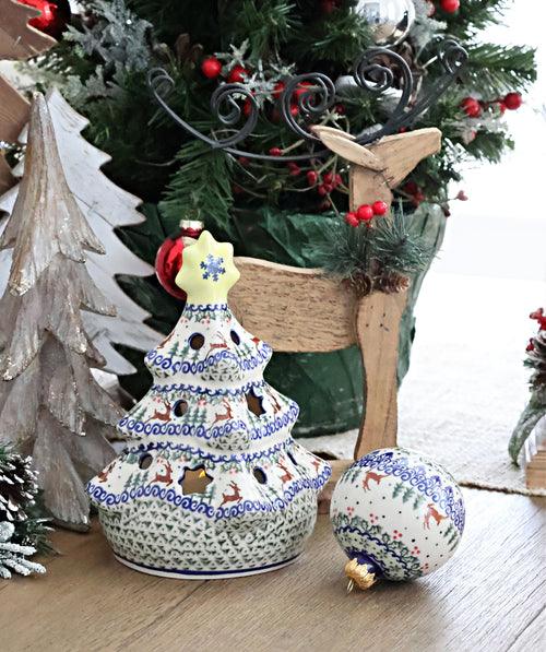 Reindeer Delight Christmas Tree Luminary Polish Pottery