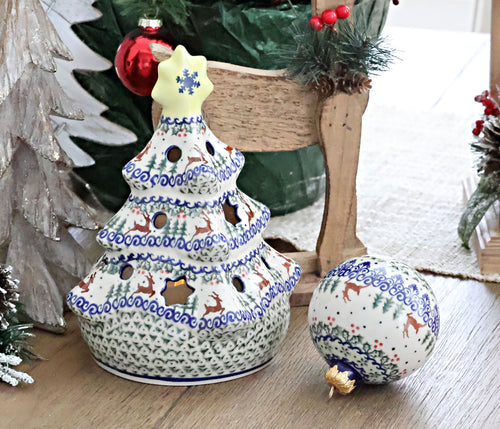Reindeer Delight Christmas Tree Luminary Polish Pottery