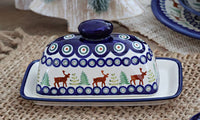 Reindeer Pine Butter Dish Polish Pottery