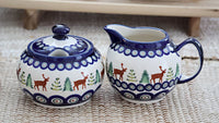 Reindeer Pine Cream & Sugar Set Polish Pottery