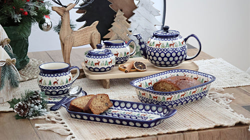 Reindeer Pine Three Piece Tea Set Polish Pottery