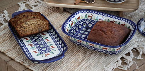 Reindeer Pine Bread Tray with Handles Polish Pottery