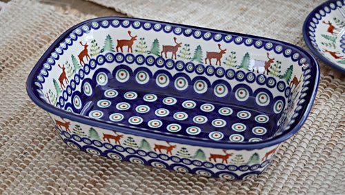 Reindeer Pine Loaf Baker Polish Pottery