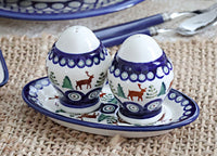 Reindeer Pine Salt & Pepper Shakers With Plate Polish Pottery