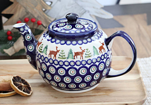 Reindeer Pine Medium Teapot Polish Pottery