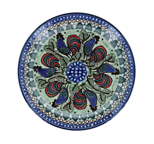 Rooster Row Dessert Plate Polish Pottery