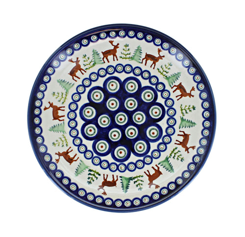 Reindeer Pine Dessert Plate Polish Pottery