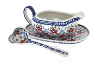 Polish Pottery Red Poppy Gravy Boat & Ladle